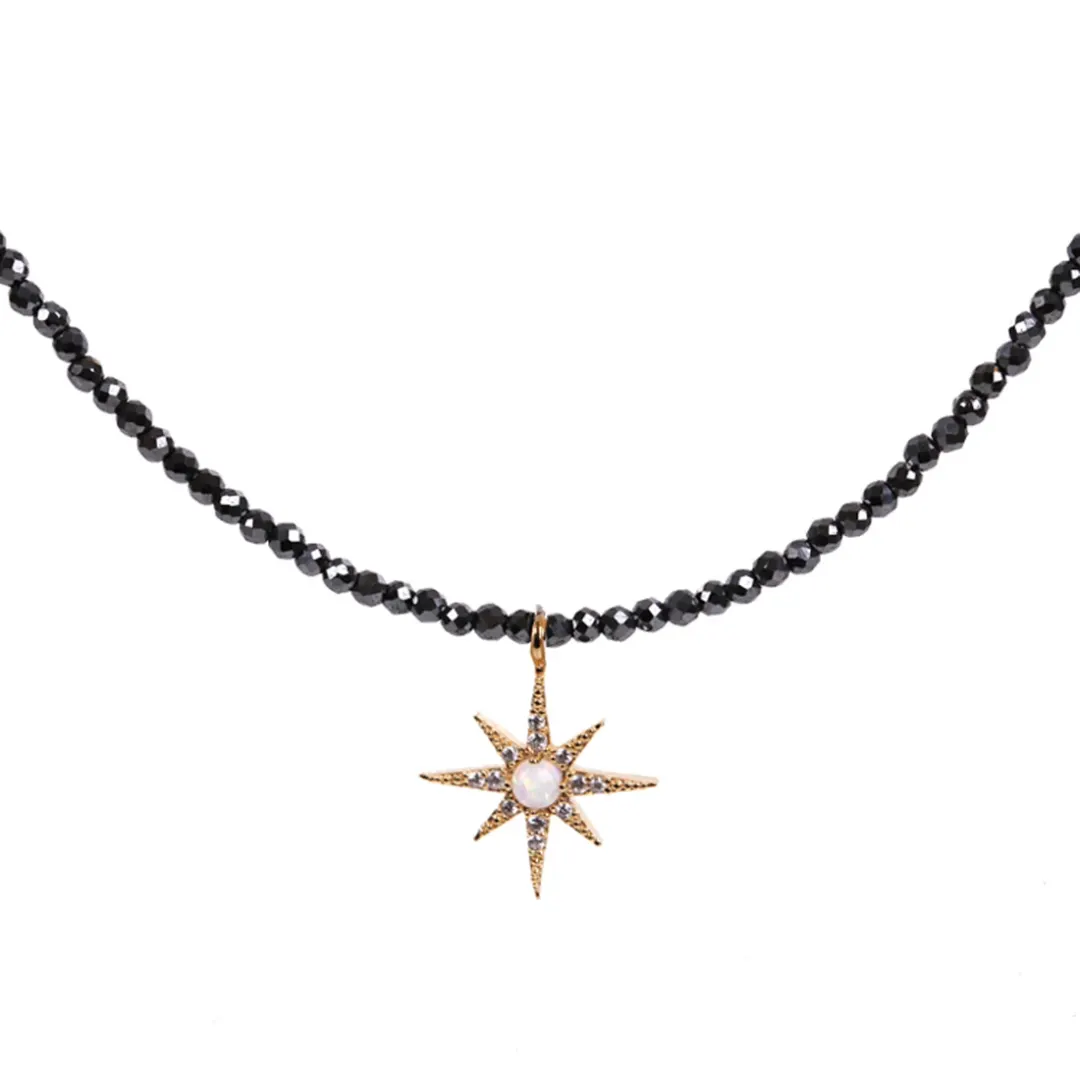E'toile Opal Hematite Necklace_Gold