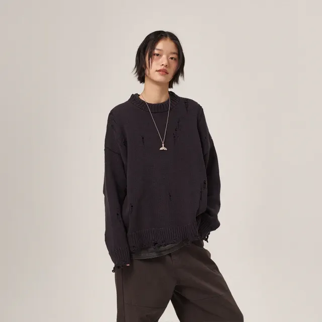 Ripsy Vintage Damaged Round Knit Dark Navy
