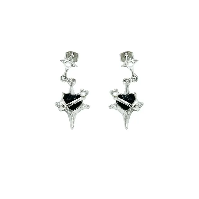 Cubic heart planet Earring [black]