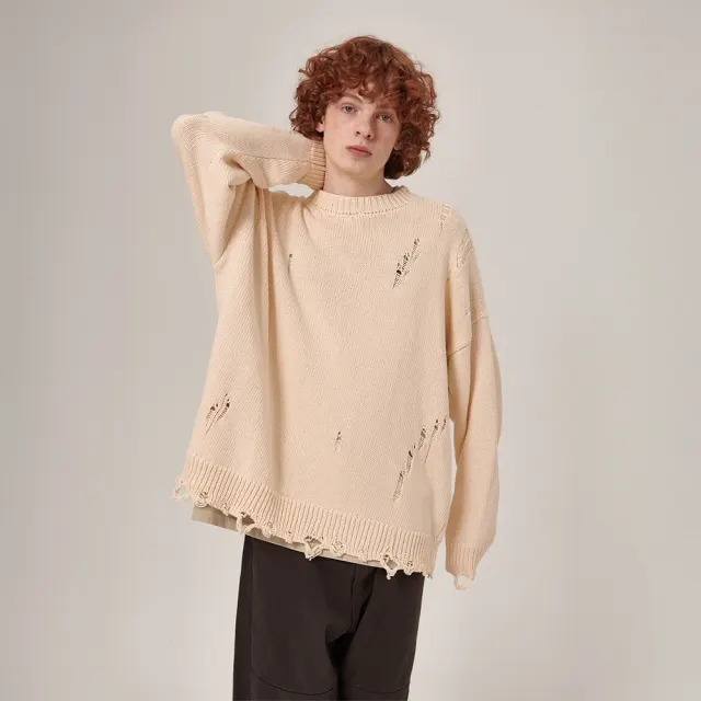 Ripsy Vintage Damaged Round Knit Cream