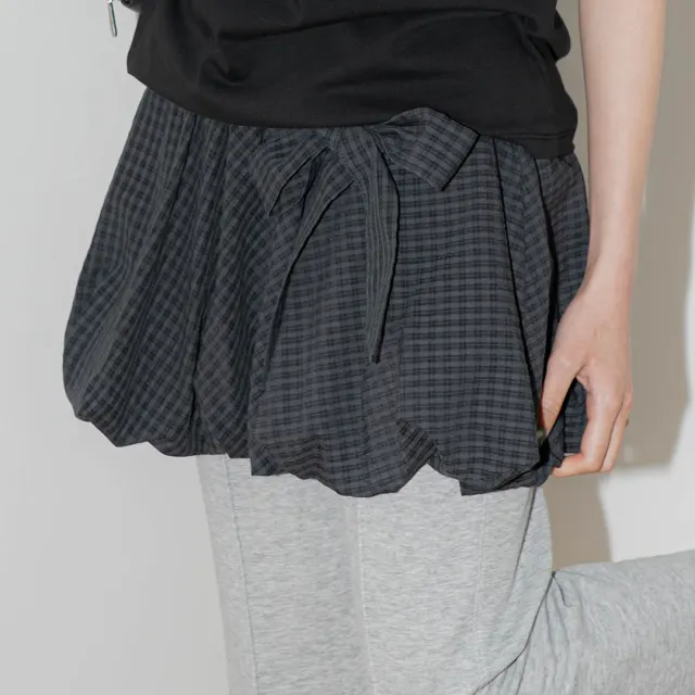 CHECK RIBBON BALLOON MINI SKIRT BLACK