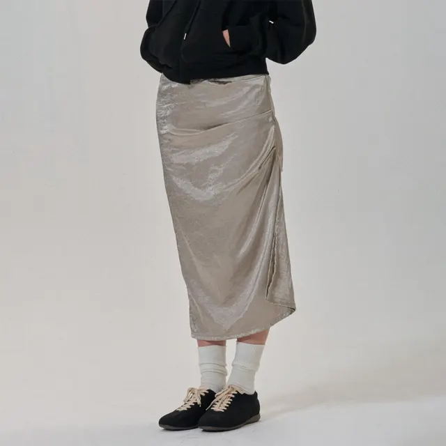 PIN TUCK SILK LONG SKIRT BEIGE