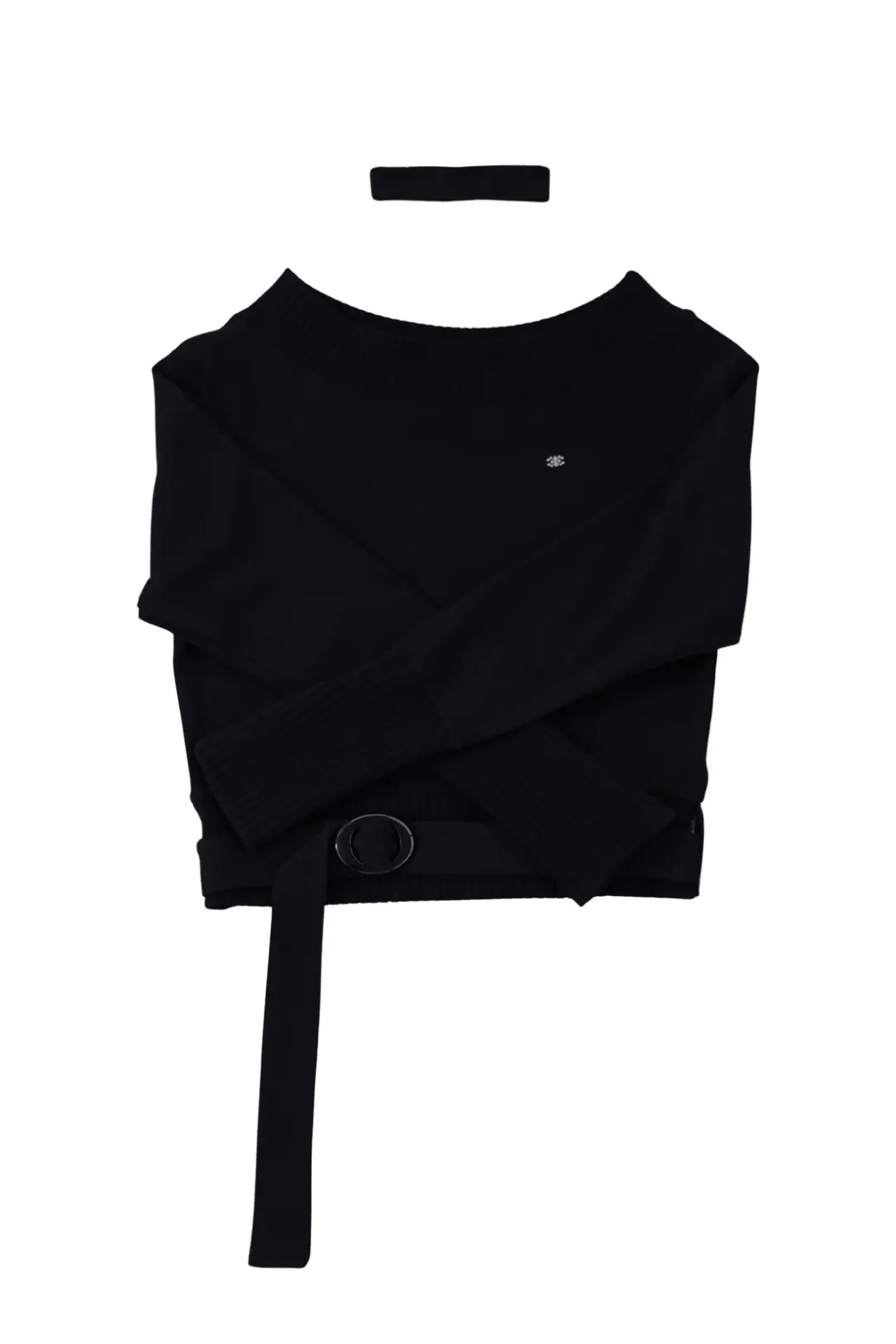 [ID] Logo Off-Shoulder Sweatshirt (Choker Set) (Black)