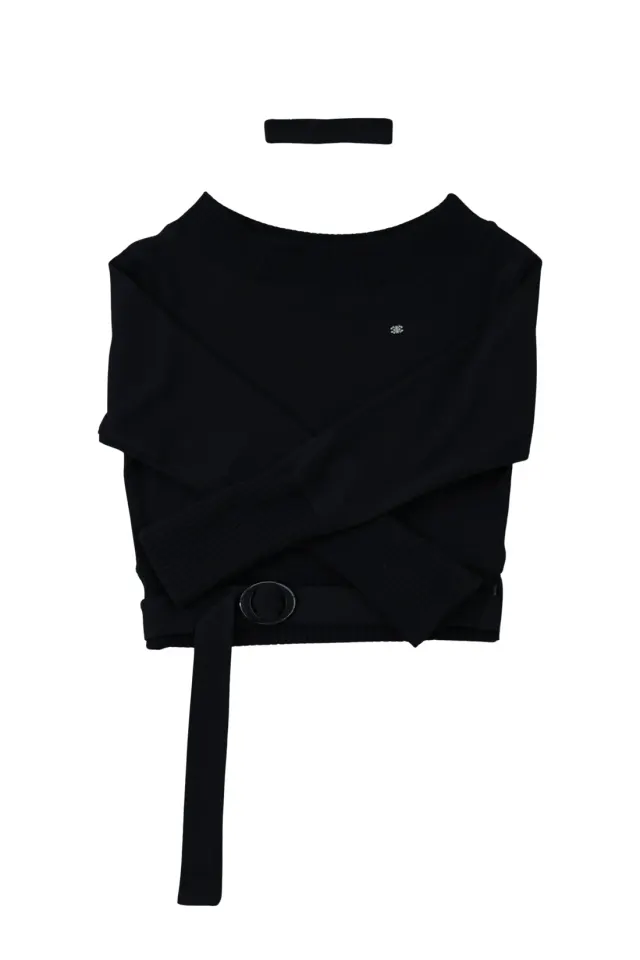 [ID] Logo Off-Shoulder Sweatshirt (Choker Set) (Black)