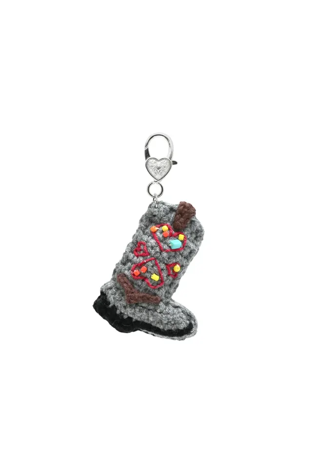 Western Cowboy Boots Key Ring - Vintage Gray