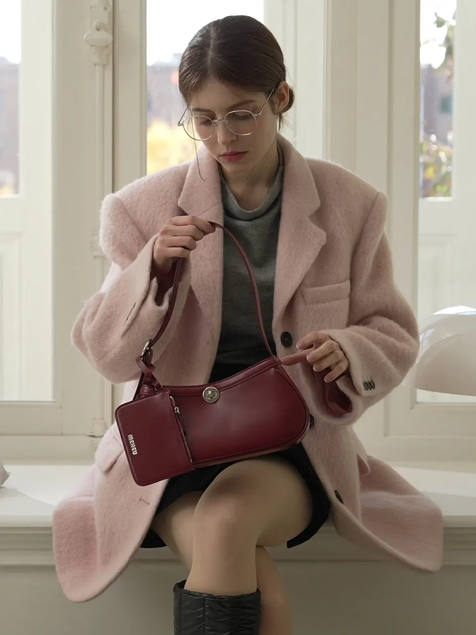 JENNA MINI HOBO BAG (black cherry)