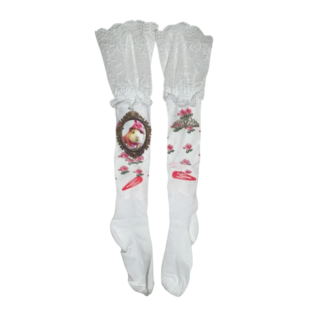 white lace cutie guinea pig stockings