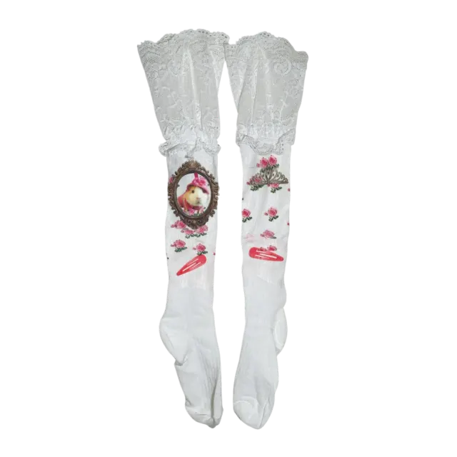 white lace cutie guinea pig stockings