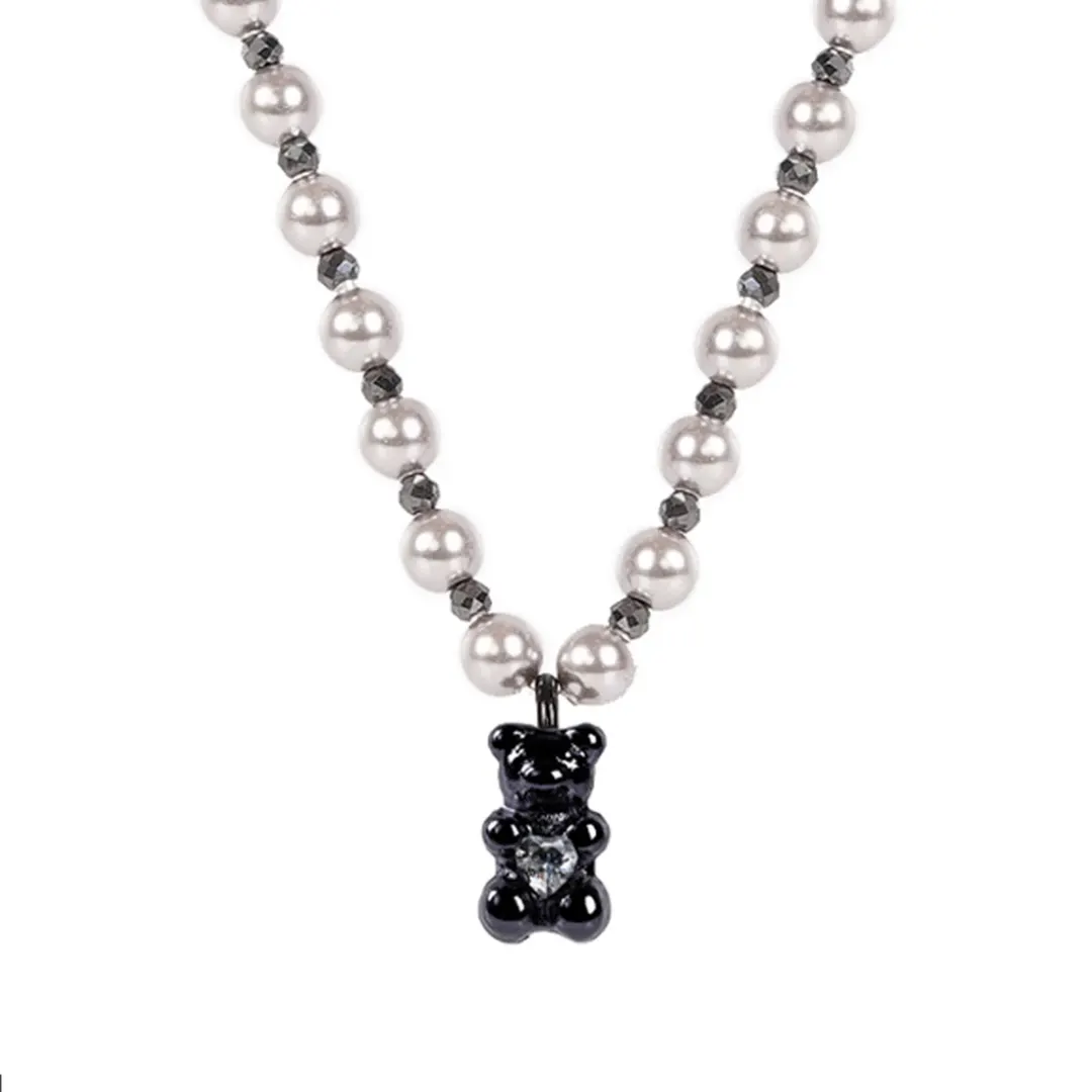Petit Bear Grey Pearl Hematite Necklace_Black