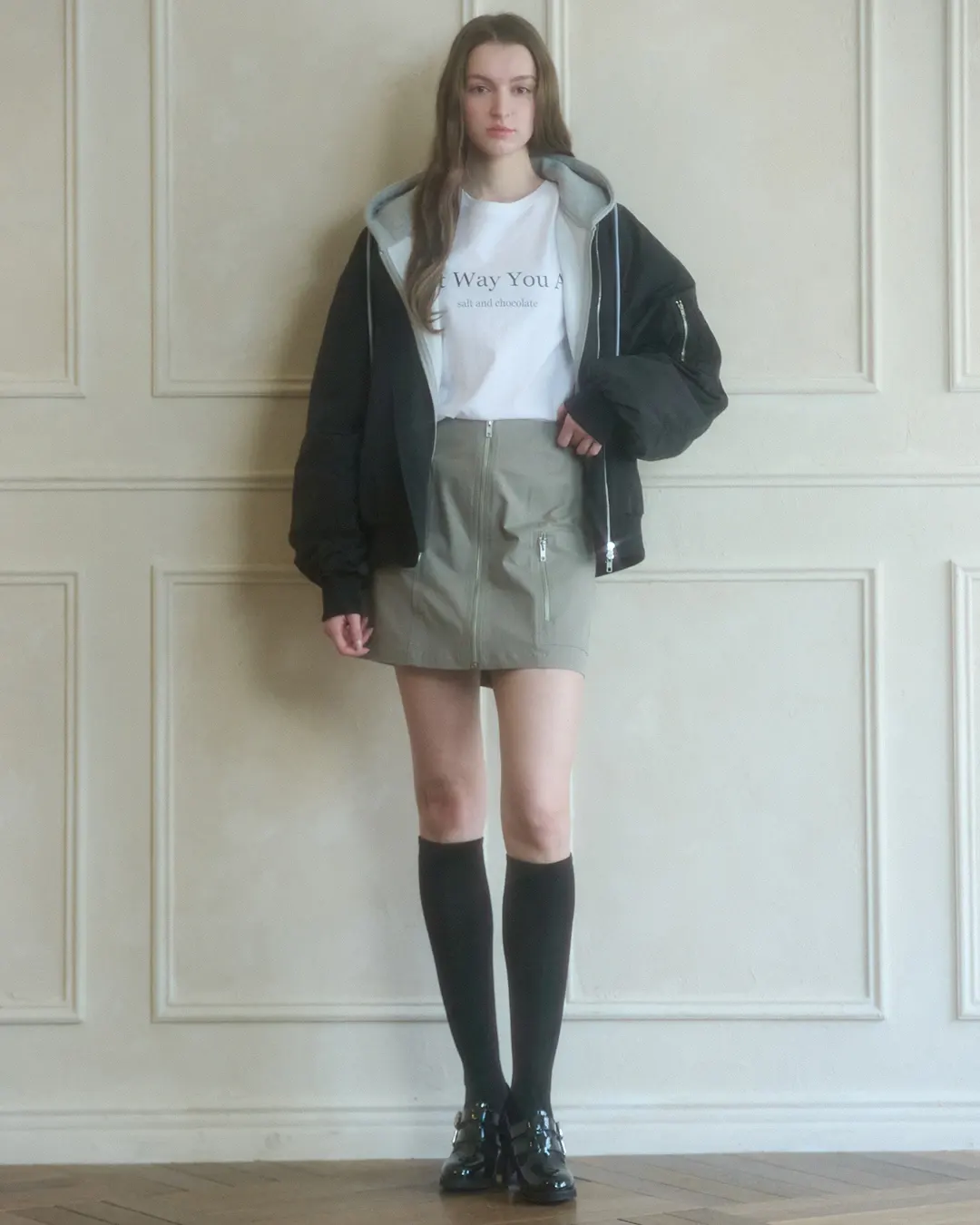 アンバランス ジッパースカート - Khaki