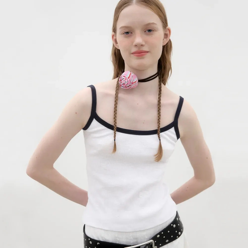 Ringer Sleeveless Top - White/Navy