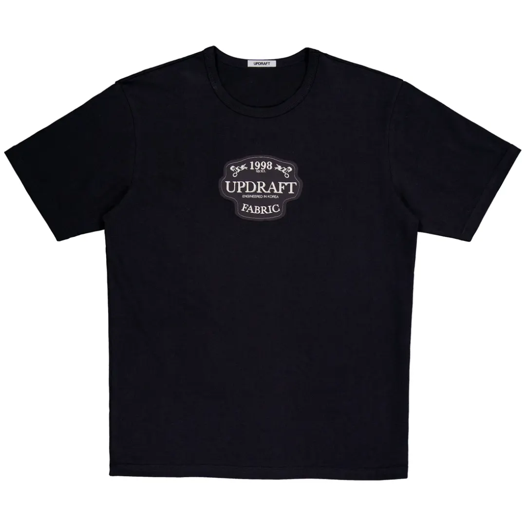 [UPDRAFT] APPLIQUE COTTON UNISEX T-SHIRT BLACK