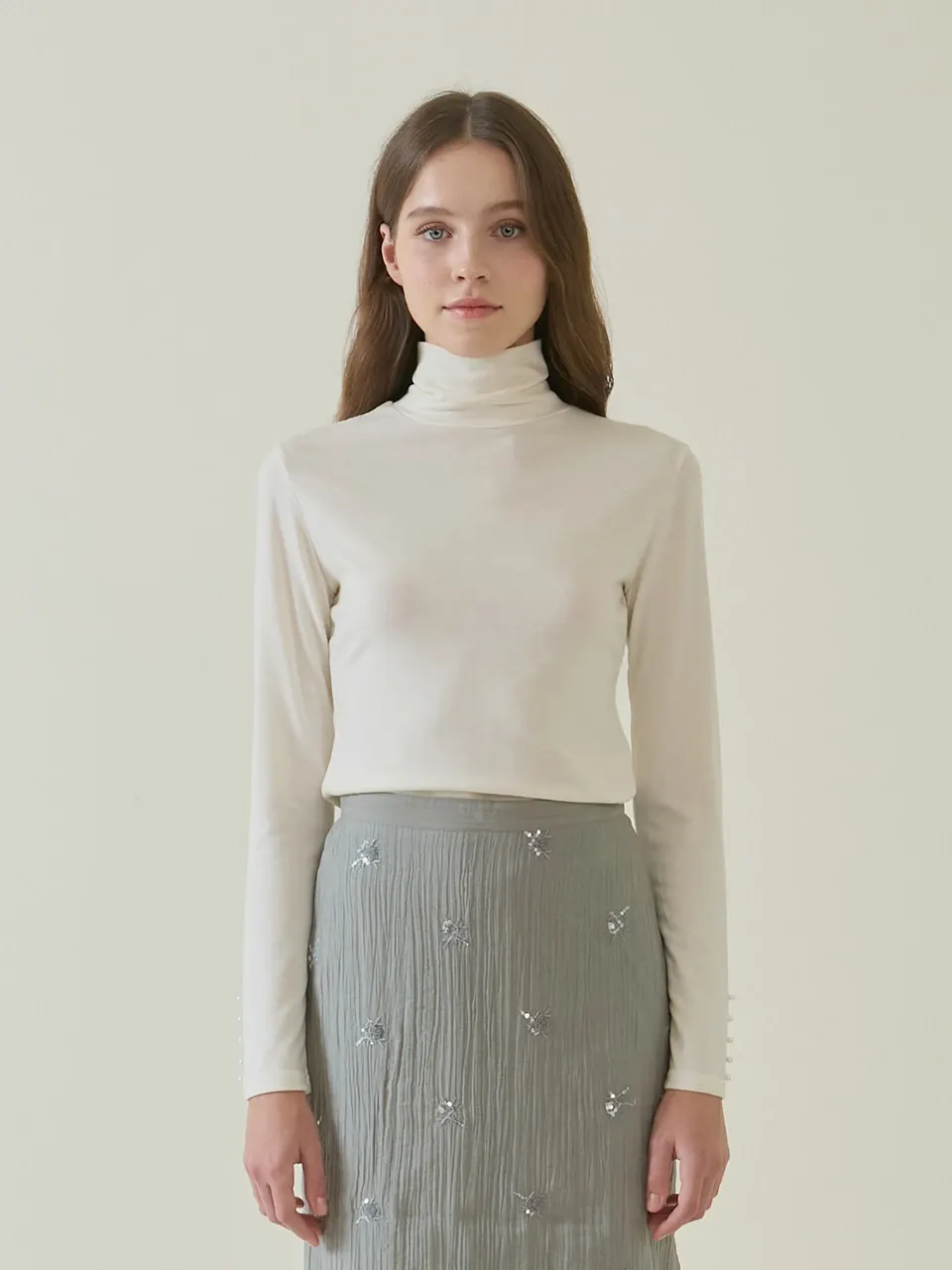 Soft Pearl Turtle Neck Knit Top _ Ivory