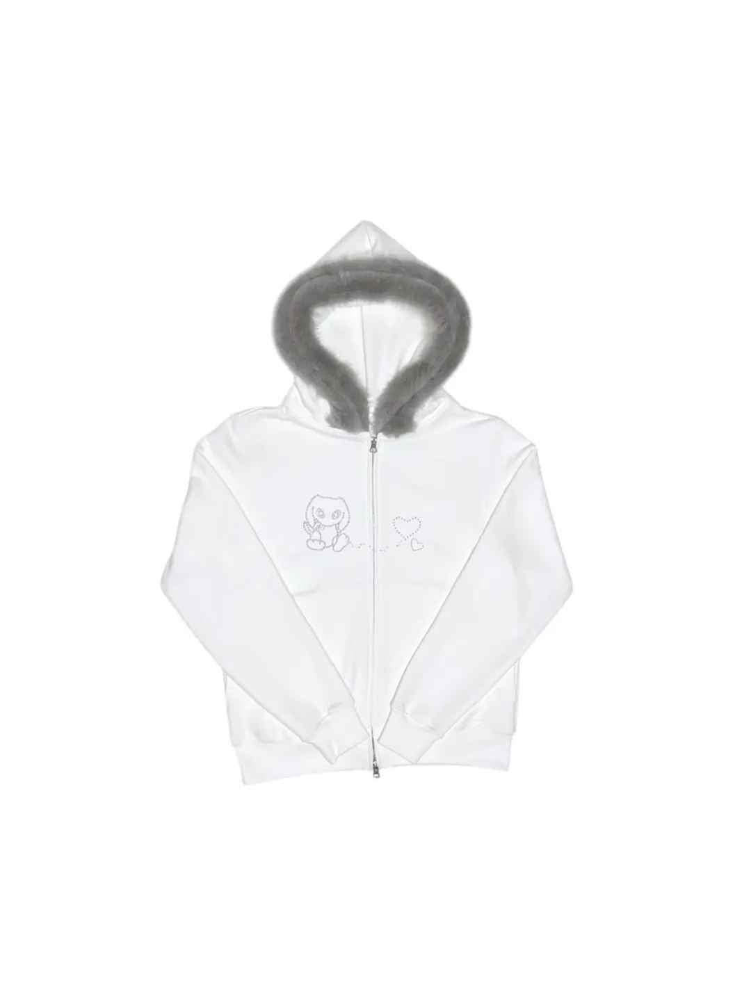 PORI’S LOVE (SET UP) FUR HOOD ZIP-UP - WHITE