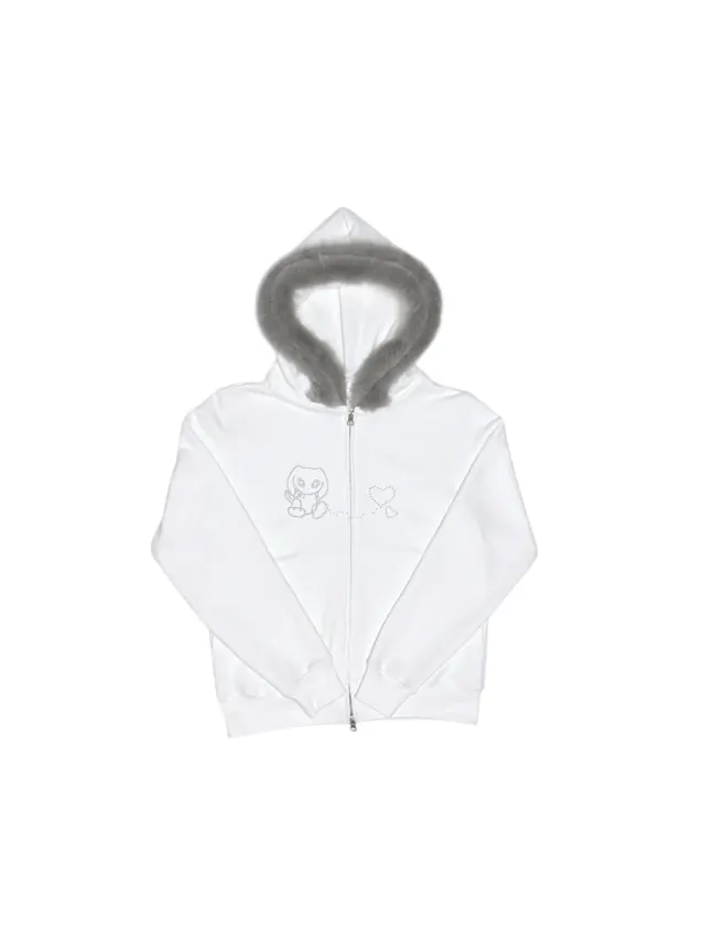 PORI’S LOVE (SET UP) FUR HOOD ZIP-UP - WHITE