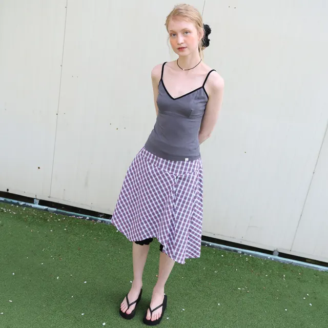 Checked Asymmetric Skirt - Pink