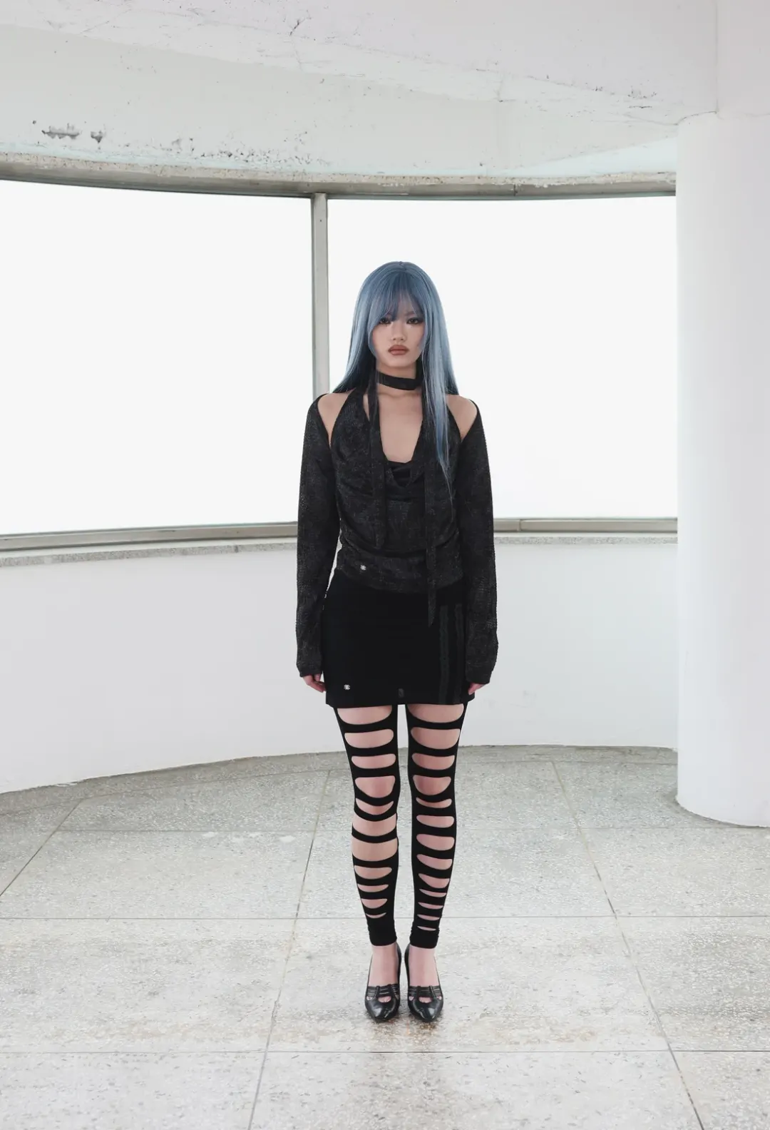 [ID] Distressed Halter Top & Bolero Set (Dark gray)