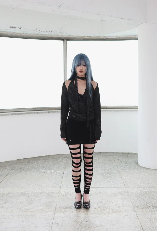 [ID] Distressed Halter Top & Bolero Set (Dark gray)