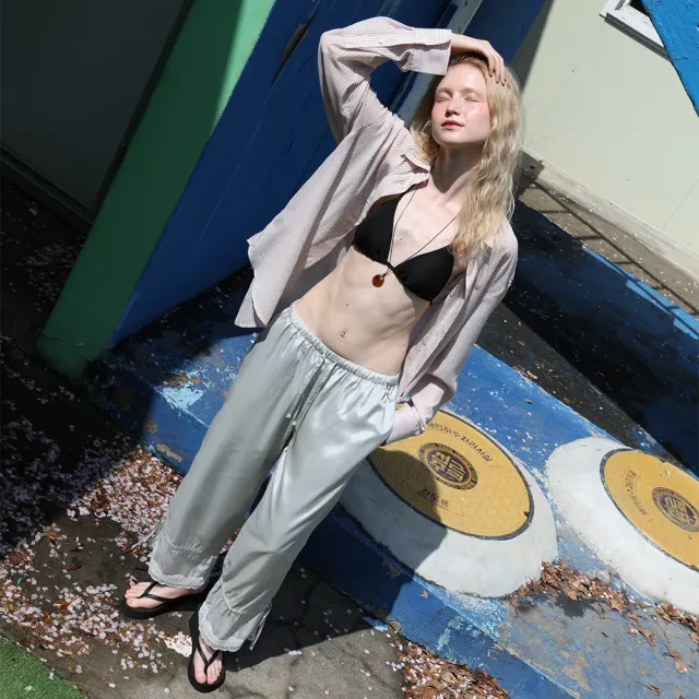 Lace Drawstring Two-way Pants - Mint Grey
