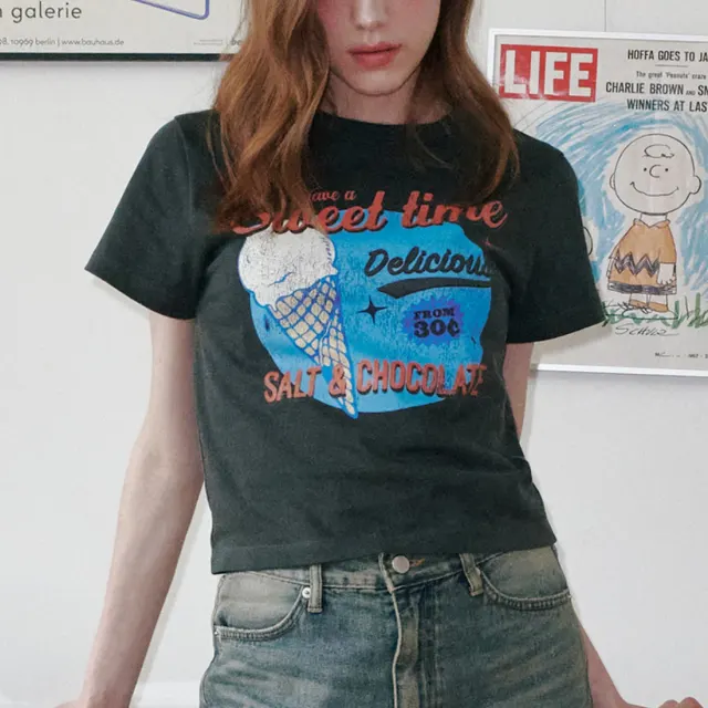 [HAST] スウィートコーンアイスクリーム クロップTシャツ - Charcoal