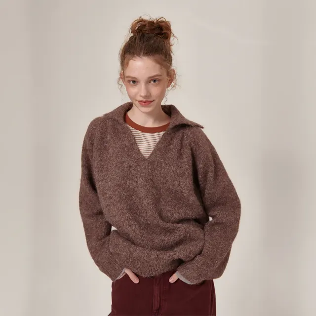 Aeo Wool Open Collor Knit Brown