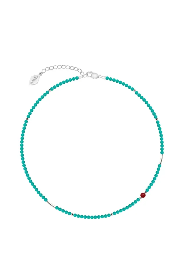 Round Bead Silver Necklace - Turquoise