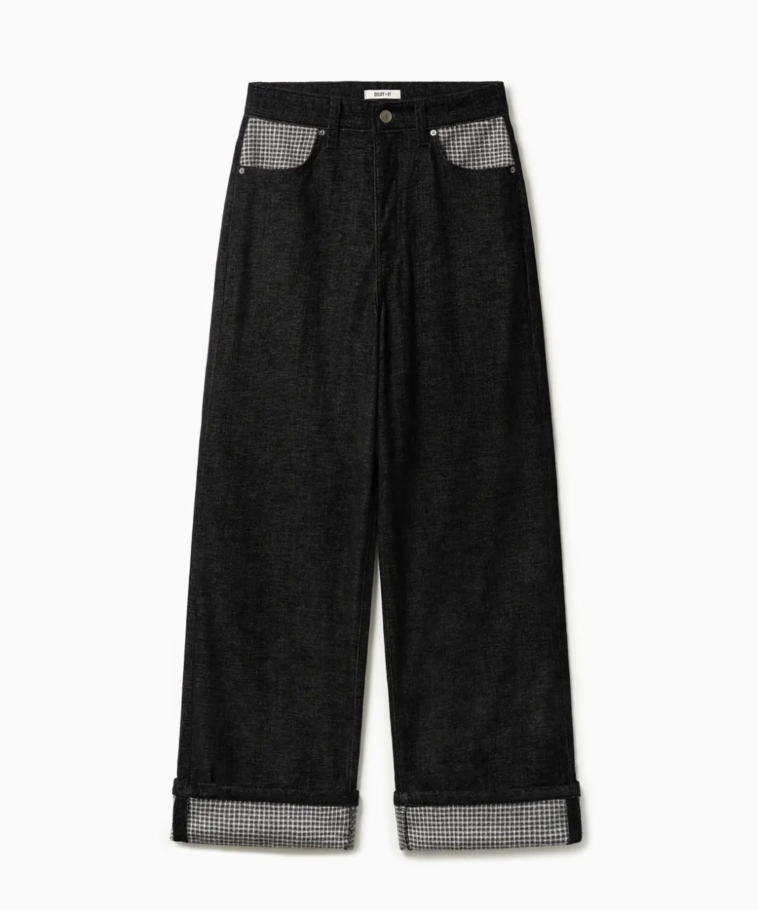 PEACH SKIN CHECK ROLL UP PANTS BLACK