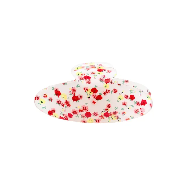 Retro Flower Fabric Acrylic Hair Claw (White)