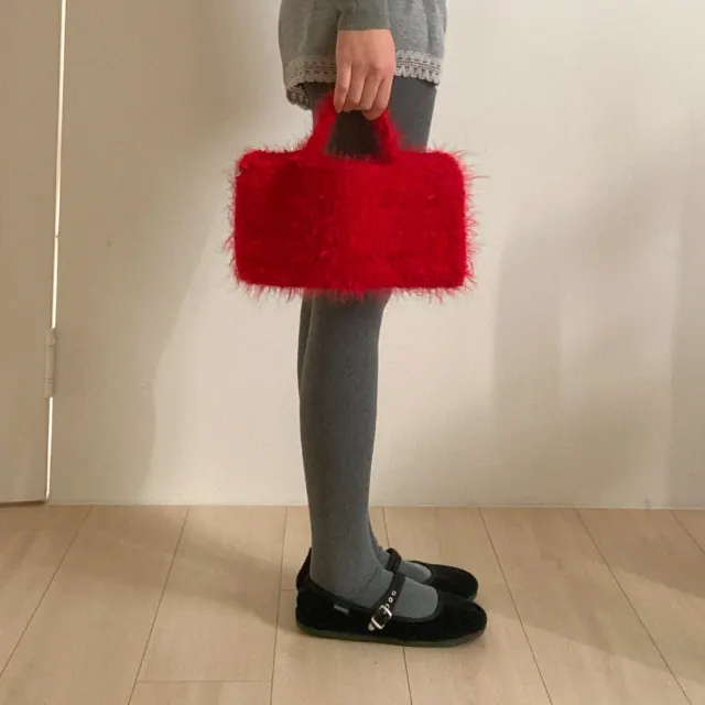 cherry red hairy knit bag