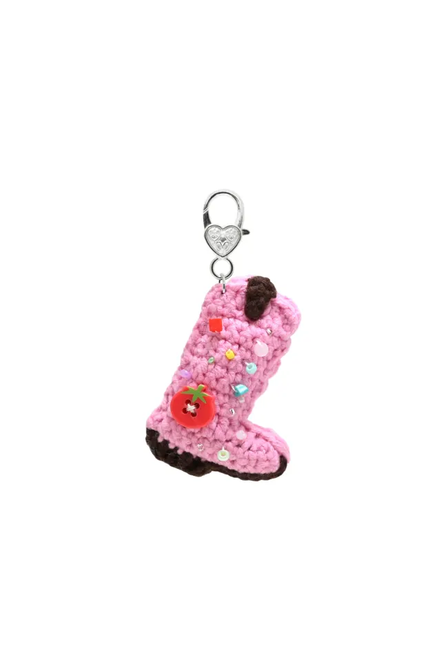 Western Cowboy Boots Key Ring - Tomato Pink
