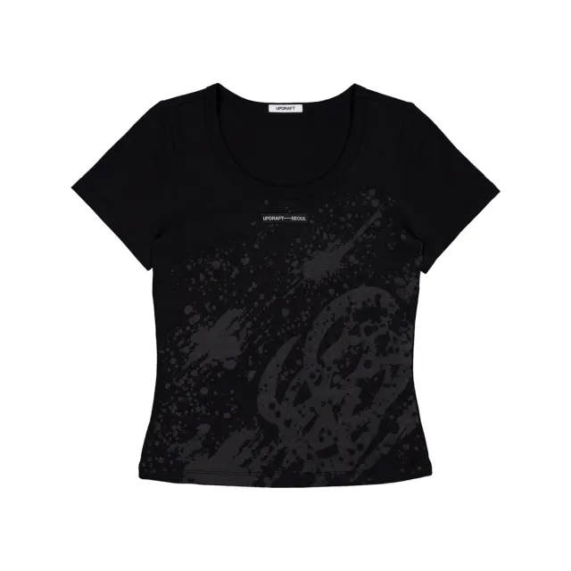 [UPDRAFT] PRINT COTTON CROP T-SHIRT BLACK