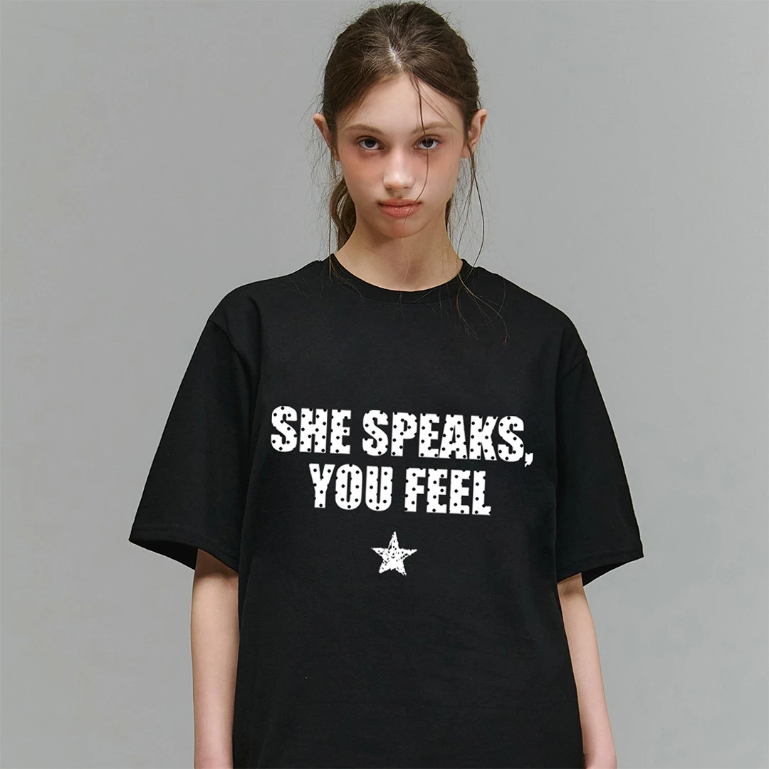 She Lettering SHE LETTERING DOT OVER FIT T-SHIRT (2color) - 39Fashion