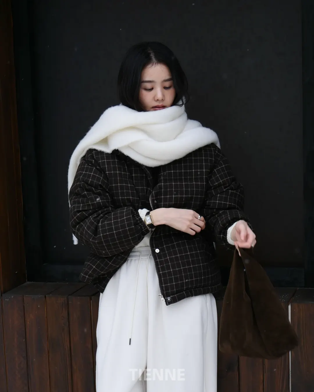 Morn Check Duck Down Jumper - Brown