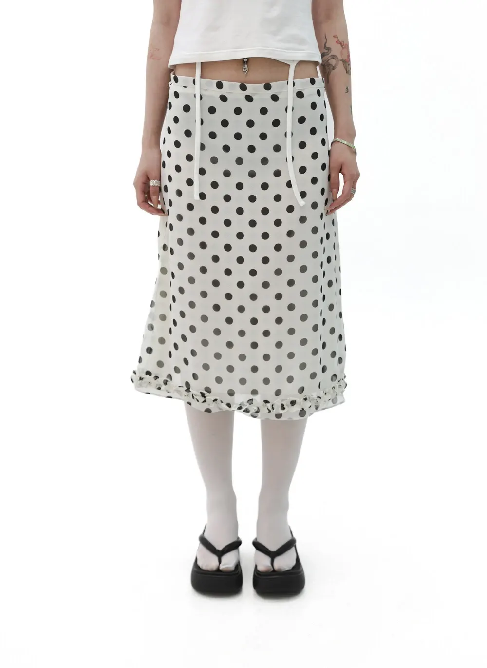 [Gerbera] Dot frill midi skirt