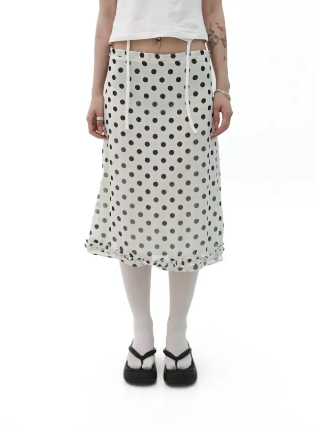 [Gerbera] Dot frill midi skirt