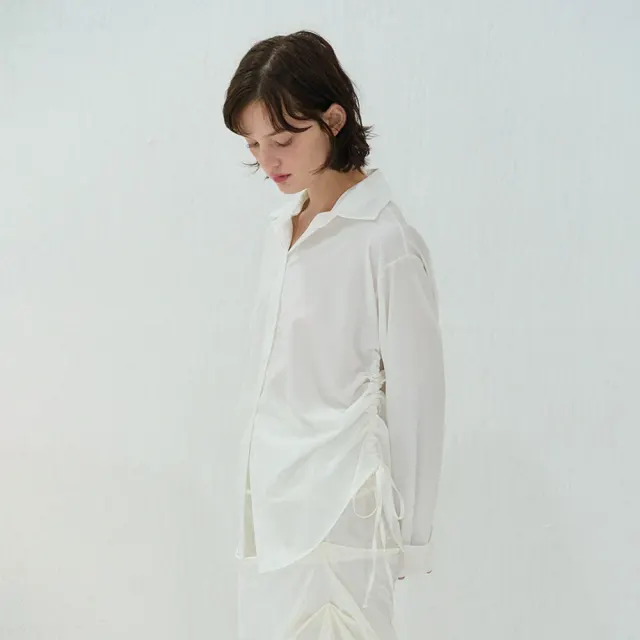 STRAP SHIRRING OVERSIZE SHIRT WHITE