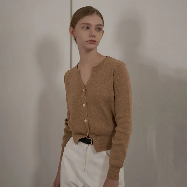 SLIT RIBBED KNIT CARDIGAN BEIGE