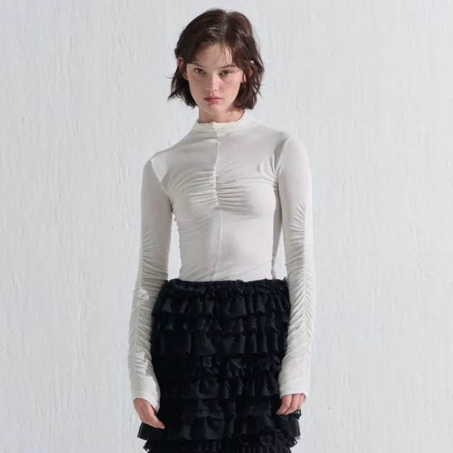 HALF SHIRRING TURTLENECK T-SHIRT WHITE