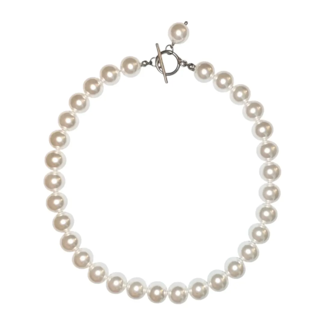 Crystal Pearl Necklace (Silver, 12mm Pearl)