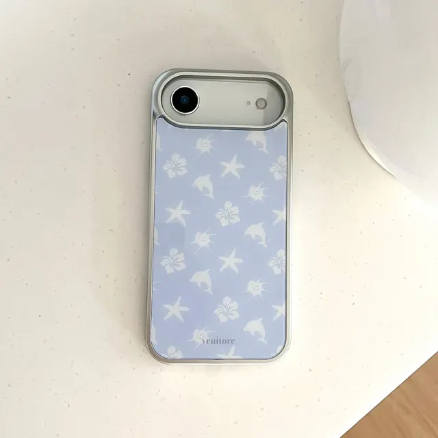 [Glossy Glass Silver Bumper Case] Sea Breeze Pattern - Blue