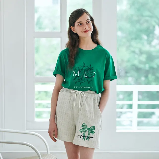 MET two-tone lettering flower T-shirt Green