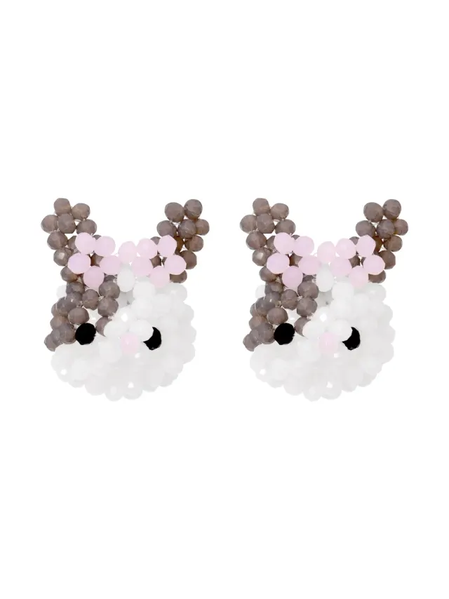 Rabbit Beads Earrings (Spotted Gray)