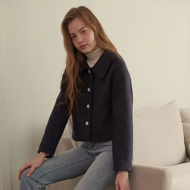 Cozy Wool Crop Jacket - Navy