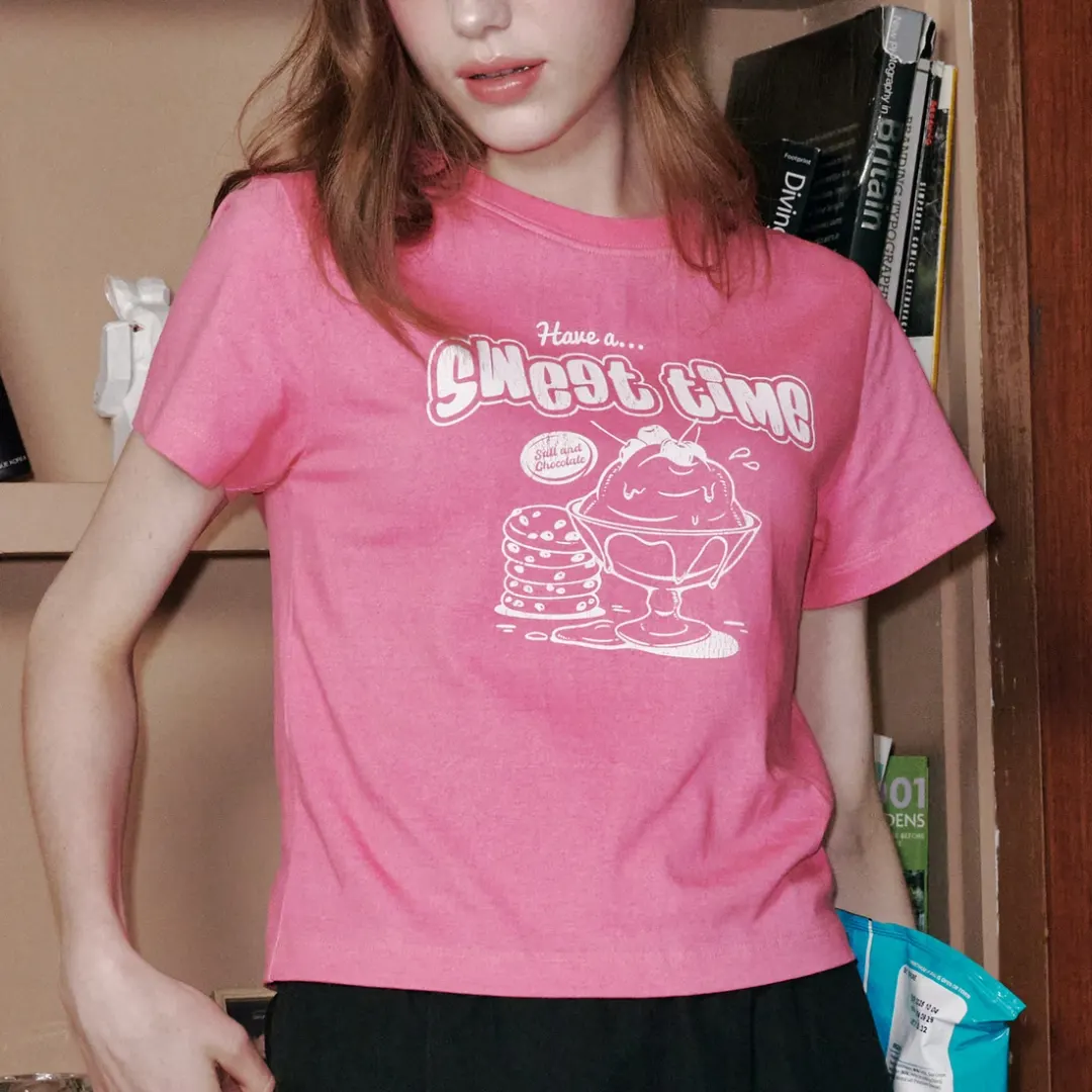 [HAST] スウィートカップアイスクリーム クロップTシャツ - Pink