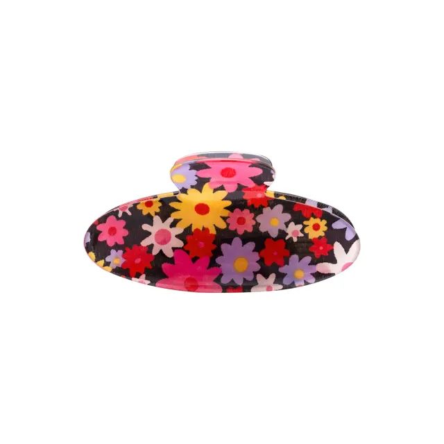 Retro Flower Fabric Acrylic Hair Claw (Black)