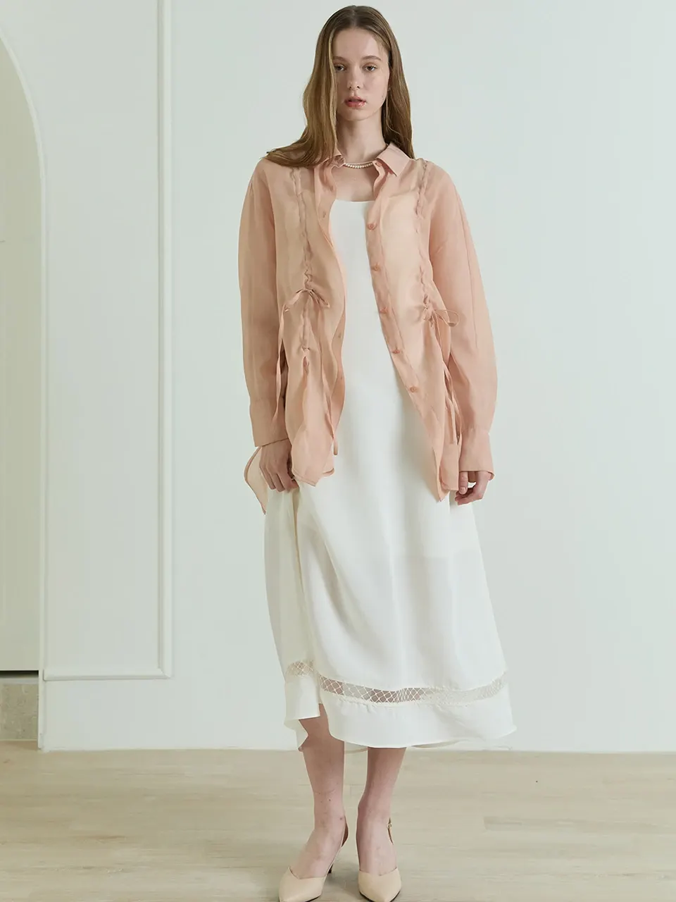 Dreamy Organza String Shirts_Peach