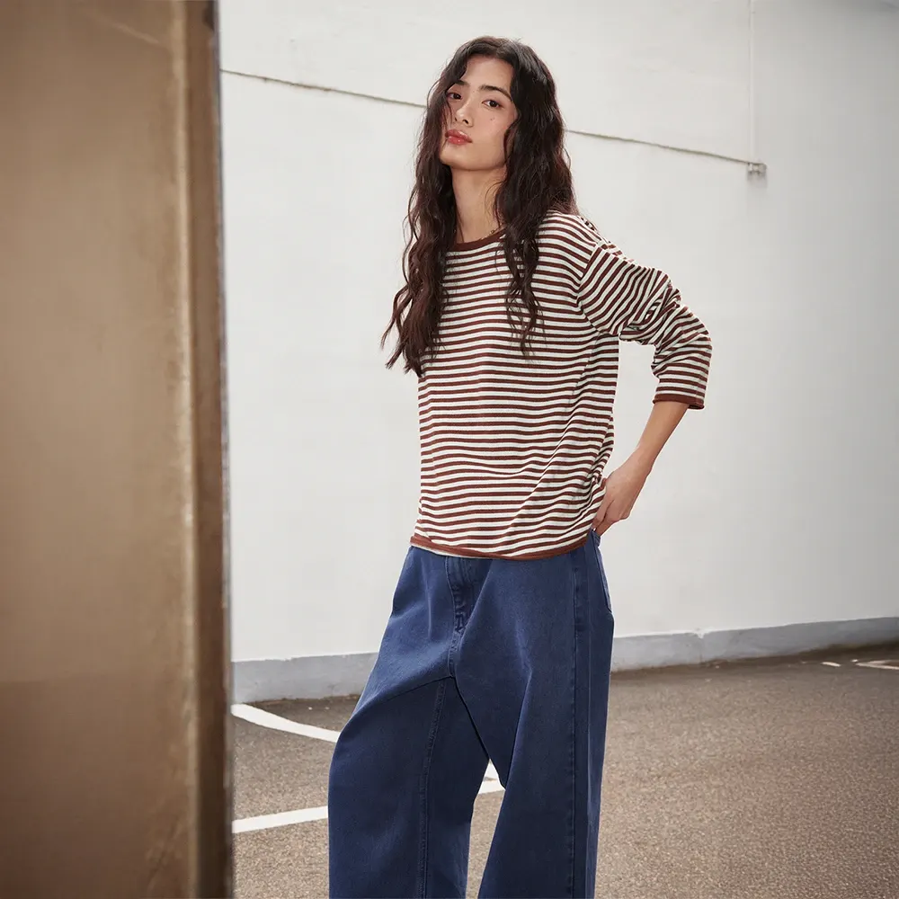 Maron Stripe Loose Fit Round Knit Brown/Mint