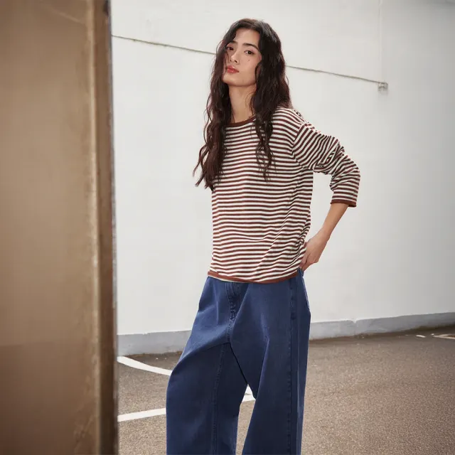 Maron Stripe Loose Fit Round Knit Brown/Mint