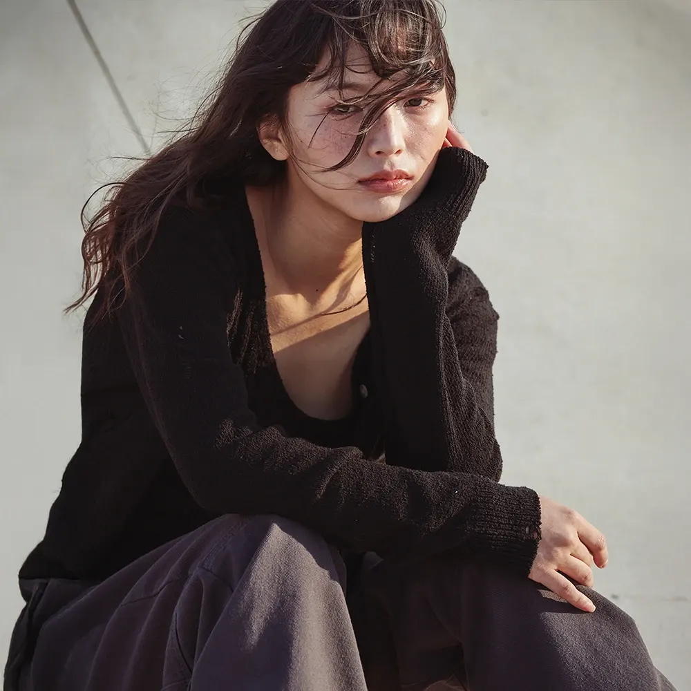 Bask Damaged Cardigan/Sleeveless Set Black