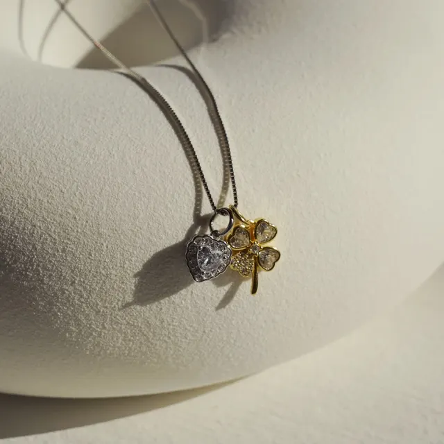 [Silver925] Bukoleon Clover & Moika Heart Necklace